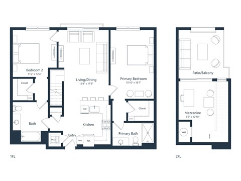 Floor plan for 2 beds, 2 baths, 1311 sqft